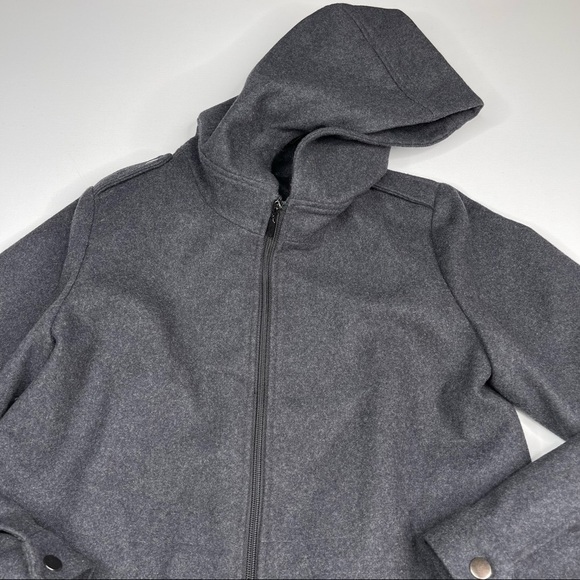 Aqua Jacket Pea Coat Long Winter Wool Blend Front Zip Hoodie Lined Warm Autumn - Picture 5 of 15